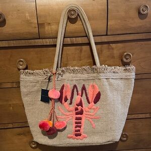 Pink Lobster Embroidered Tote Bag